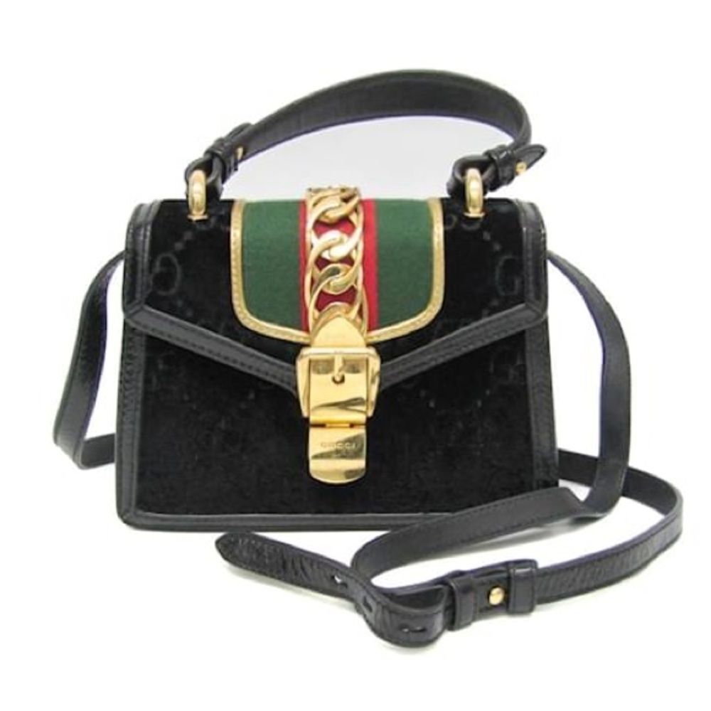 GUCCI Sylvie GG pattern bag in Black Patent leather and velvet